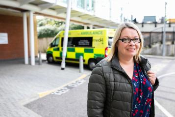 Woman outside hospital